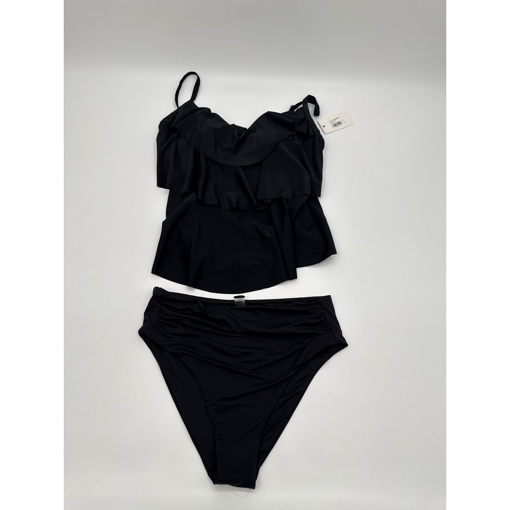 Envya Curves Black Ruffle Tankini Set High Waisted Bikini Plus Size 1X M0003A
